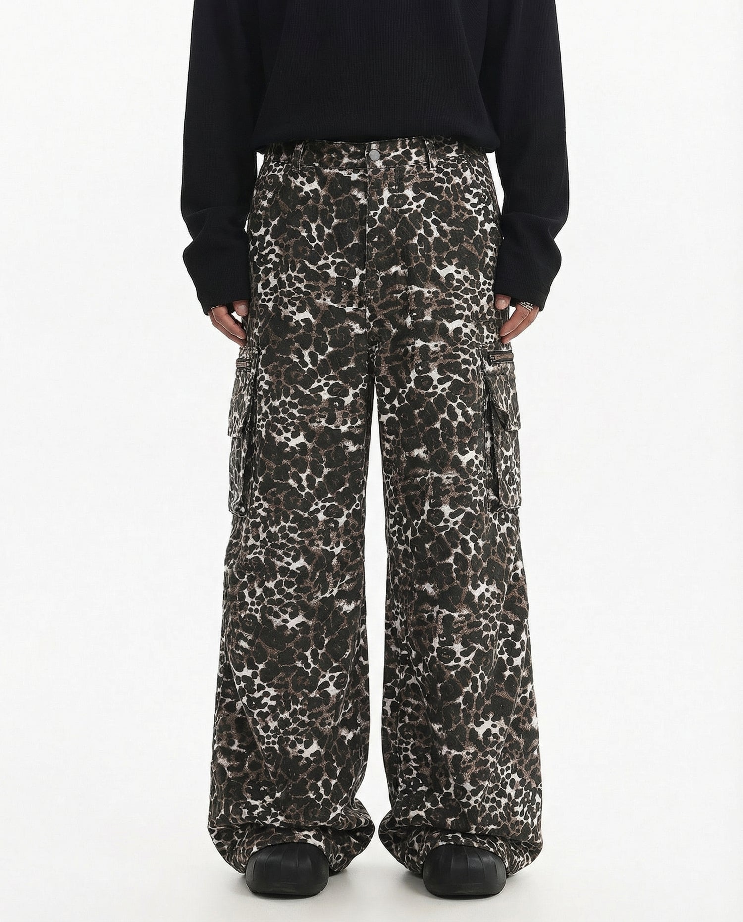 Leopard Print Wide Leg Cargo Pants - Urban Streetwear