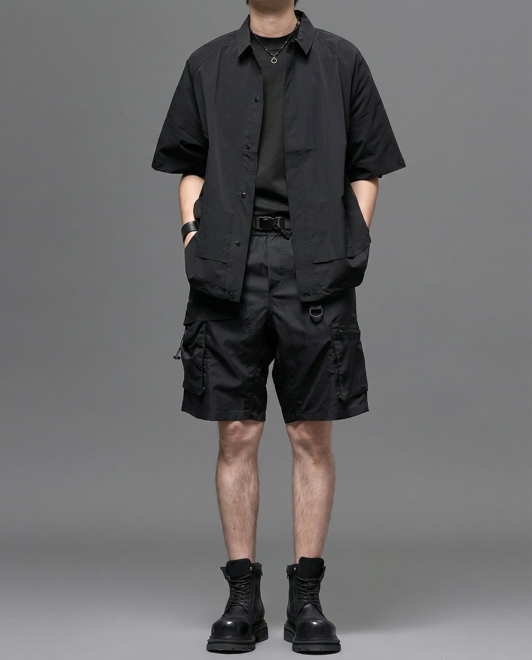  Techwear Water-Repellent Belted Cargo Shorts 