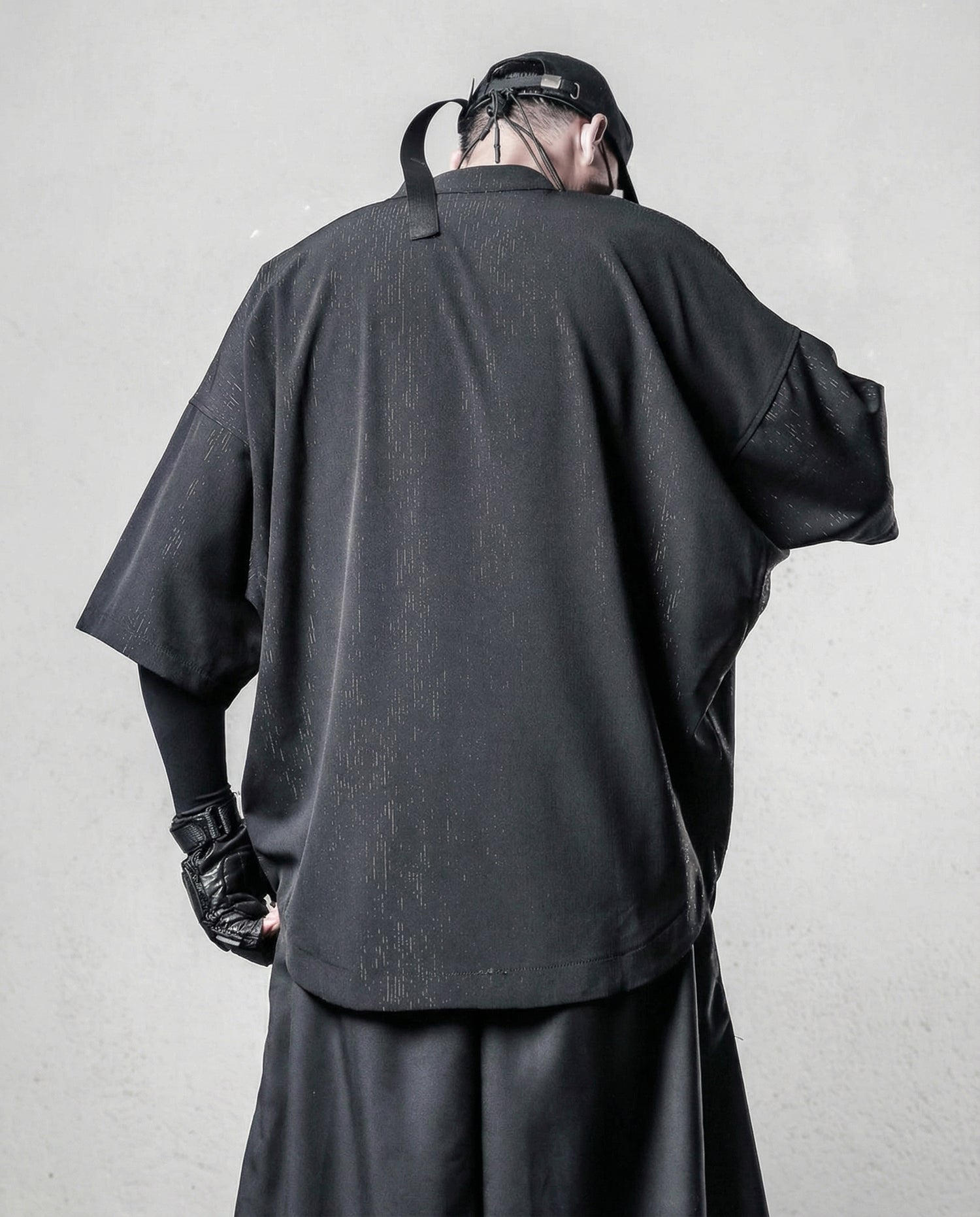 Darkwear Chain Lace-Up Textured Short Sleeve Shirt