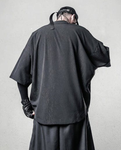 Darkwear Chain Lace-Up Textured Short Sleeve Shirt