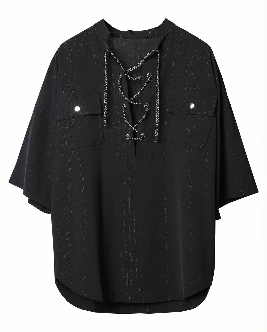 Darkwear Chain Lace-Up Textured Short Sleeve Shirt