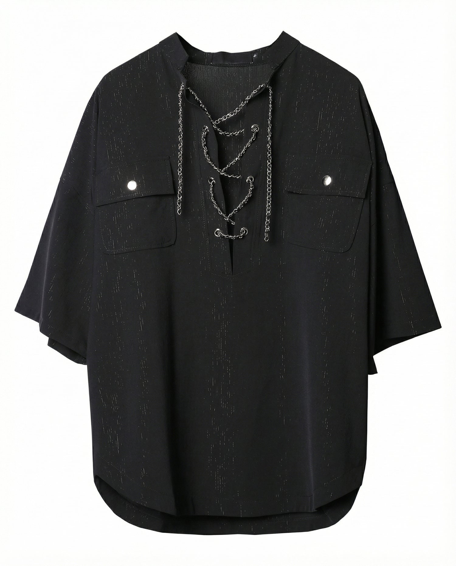 Darkwear Chain Lace-Up Textured Short Sleeve Shirt