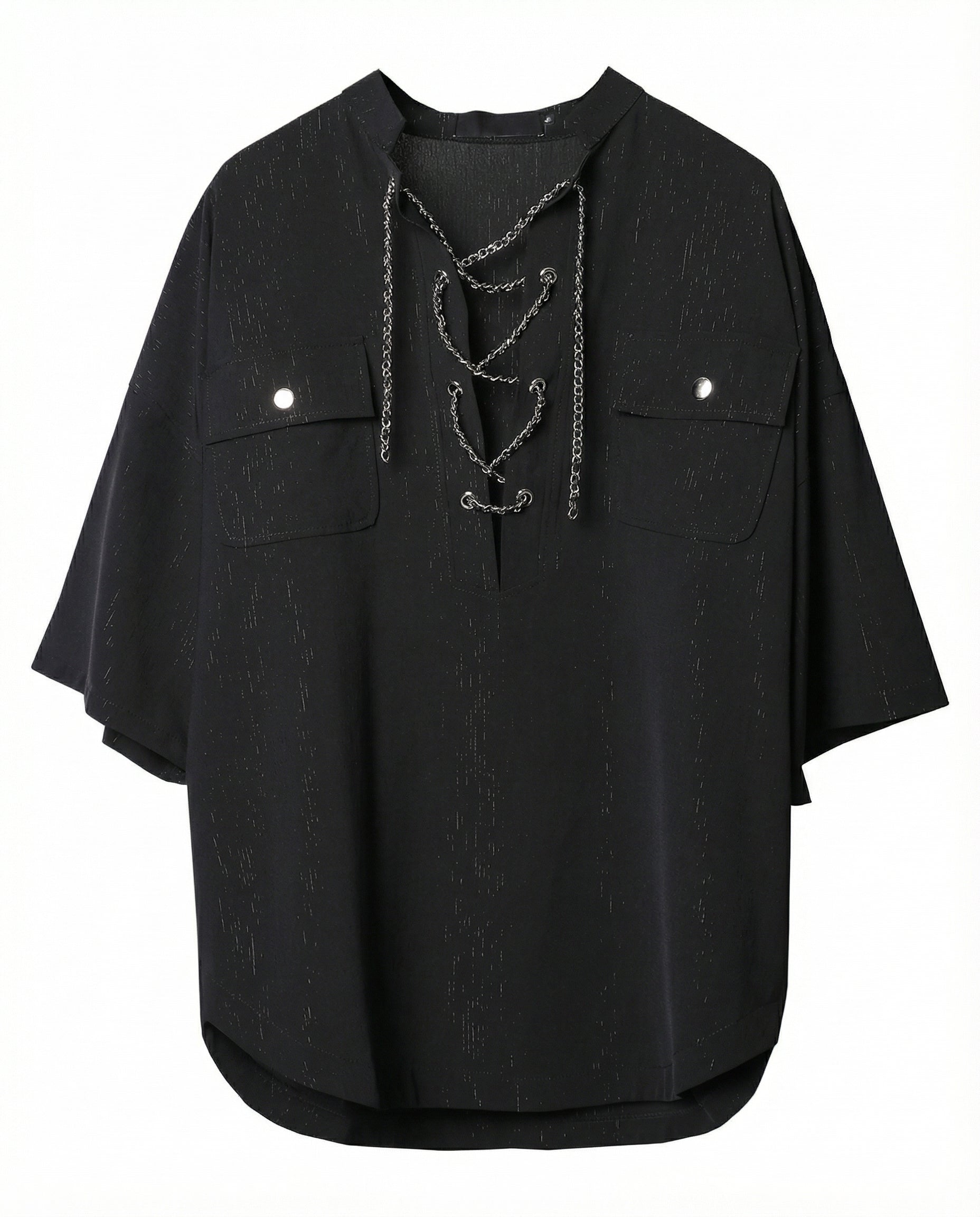 Darkwear Chain Lace-Up Textured Short Sleeve Shirt