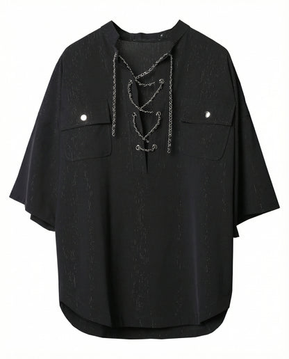 Darkwear Chain Lace-Up Textured Short Sleeve Shirt