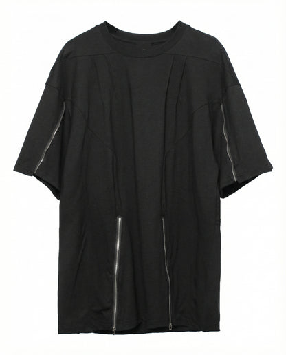 Street Oversized Multi-Zipper Cotton T-Shirt 
