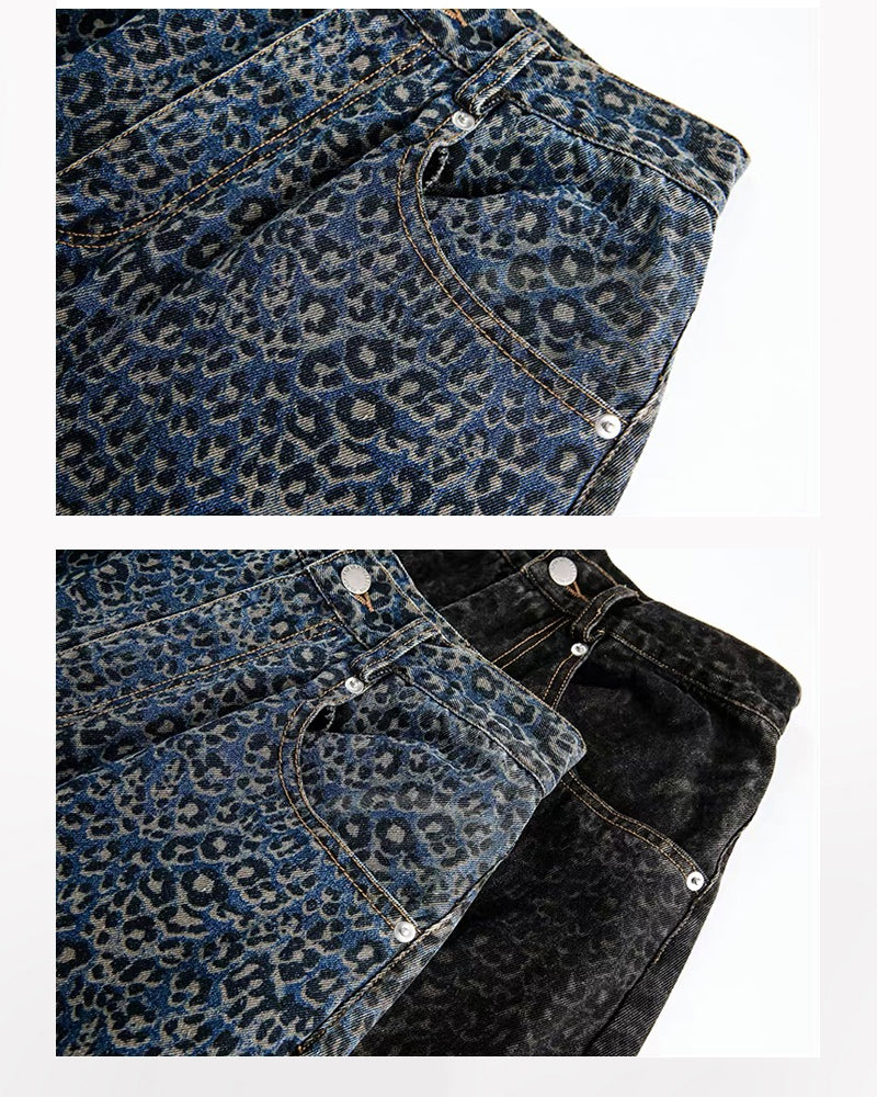 Gradient Leopard Print  Wide-Leg Unisex Baggy Jeans