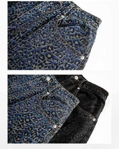 Gradient Leopard Print  Wide-Leg Unisex Baggy Jeans