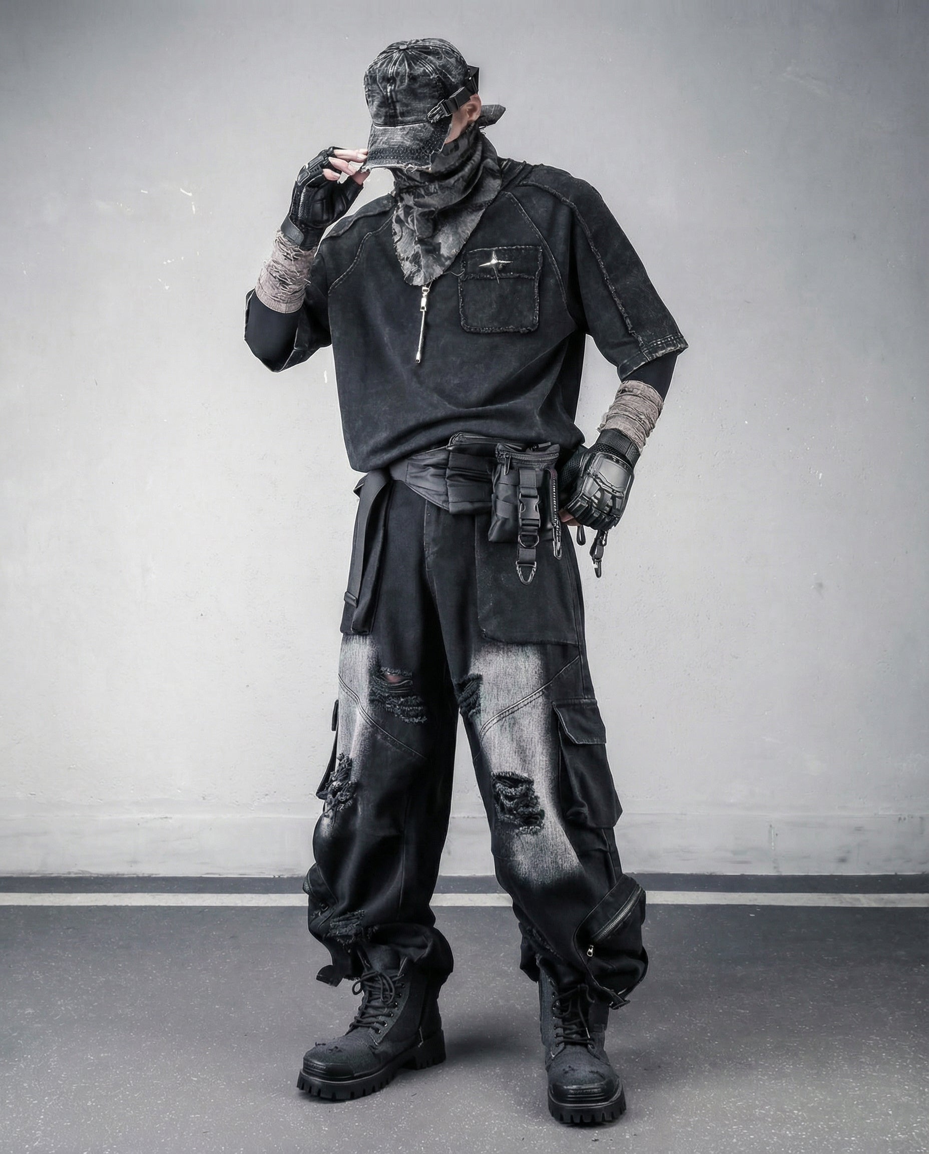 Techwear Oversized Distressed Cotton T-Shirt 