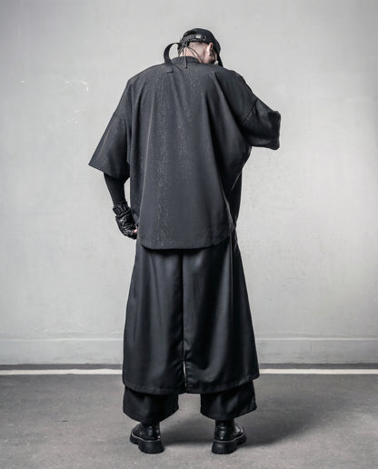 Darkwear Chain Lace-Up Textured Short Sleeve Shirt