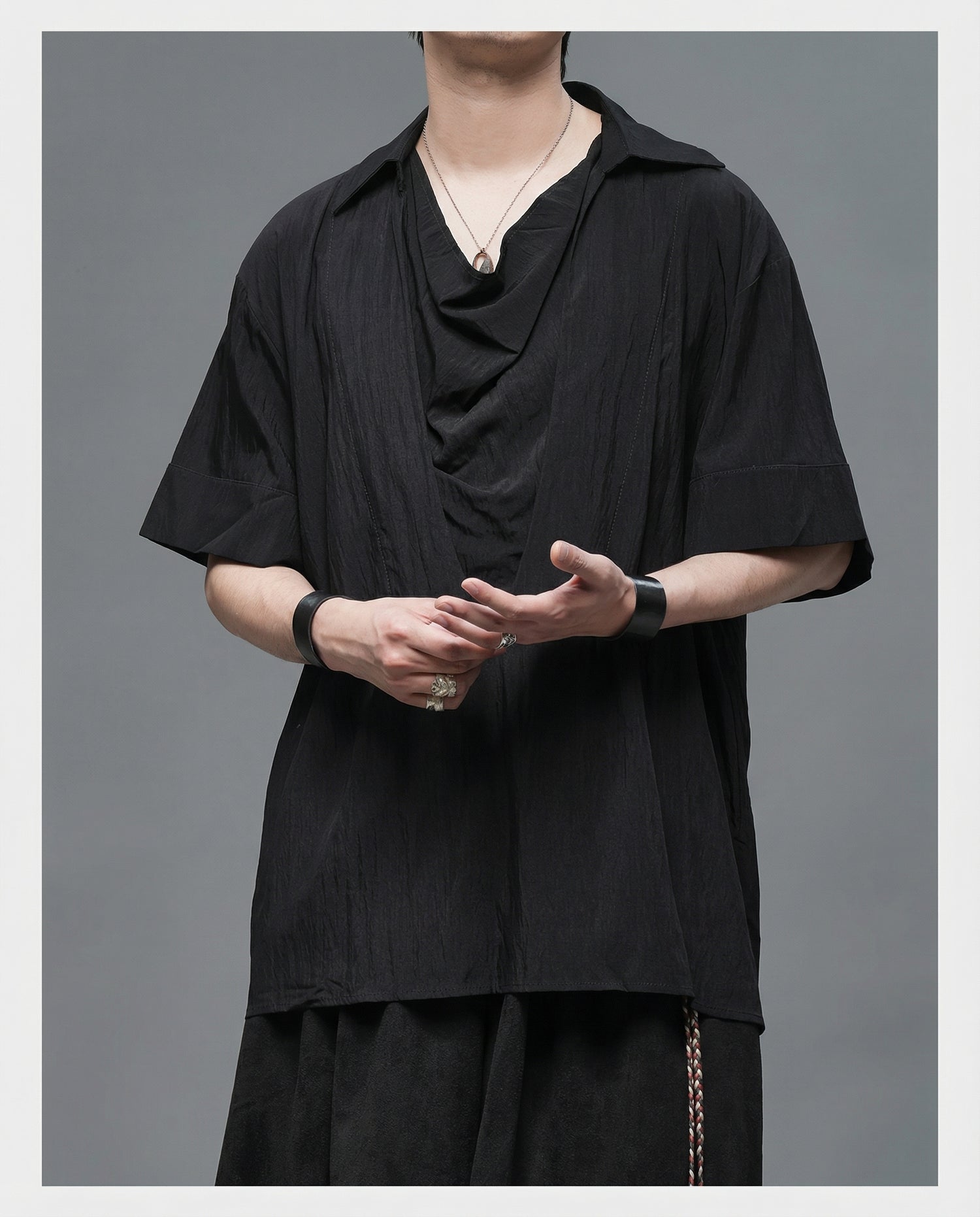 Oversized Cowl Neck Draped Shirt - Japanese Darkwear