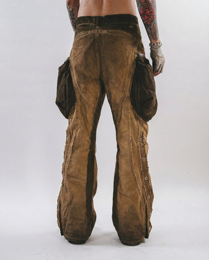 Distressed Cotton Wide Leg Cargo Pants - Grunge Streetwear