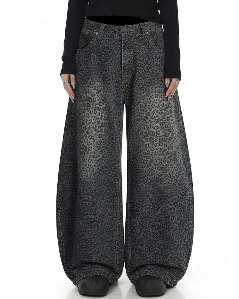 Gradient Leopard Print  Wide-Leg Unisex Baggy Jeans