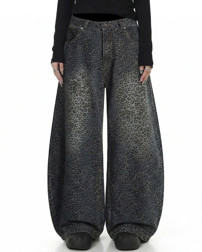 Gradient Leopard Print  Wide-Leg Unisex Baggy Jeans