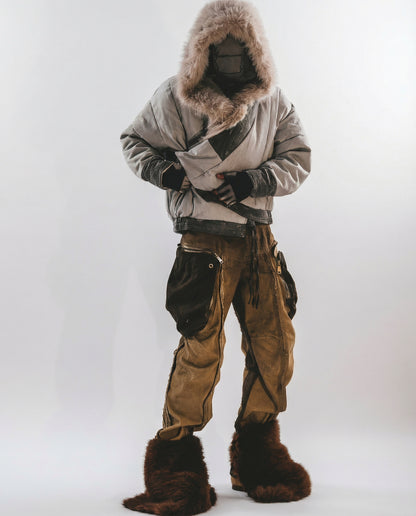 Distressed Cotton Wide Leg Cargo Pants - Grunge Streetwear