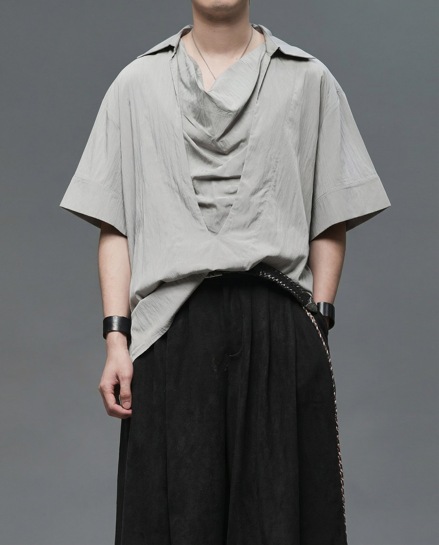 Oversized Cowl Neck Draped Shirt - Japanese Darkwear