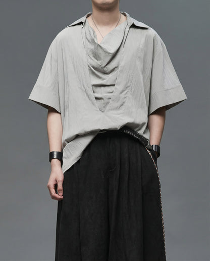 Oversized Cowl Neck Draped Shirt - Japanese Darkwear