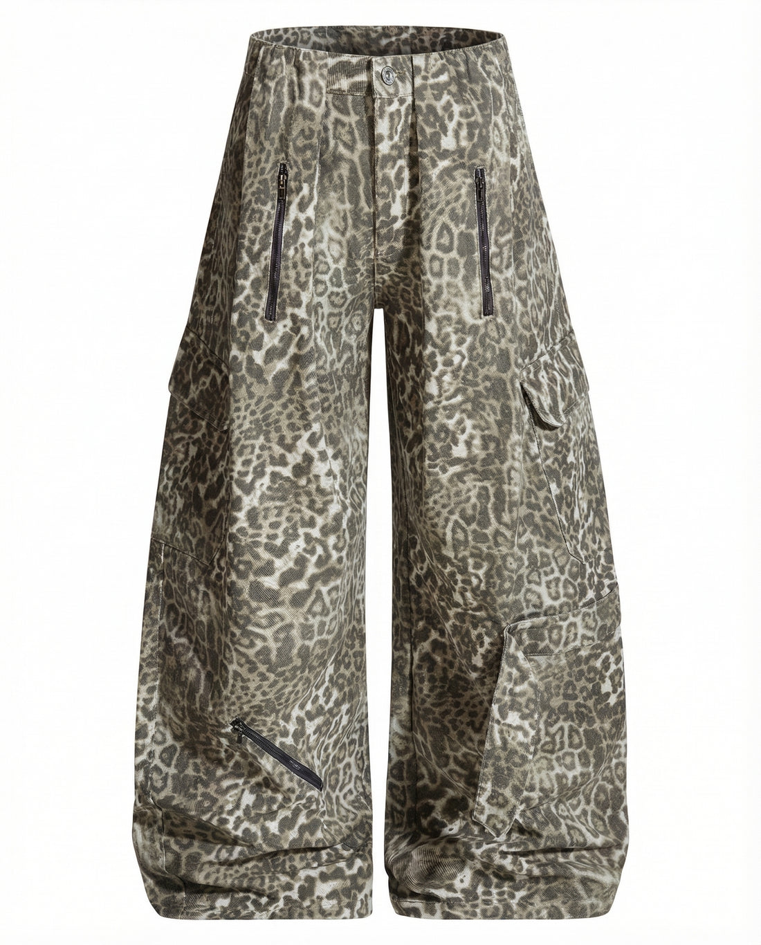Leopard Denim Wide Leg Cargo Pants - Y2K Streetwear
