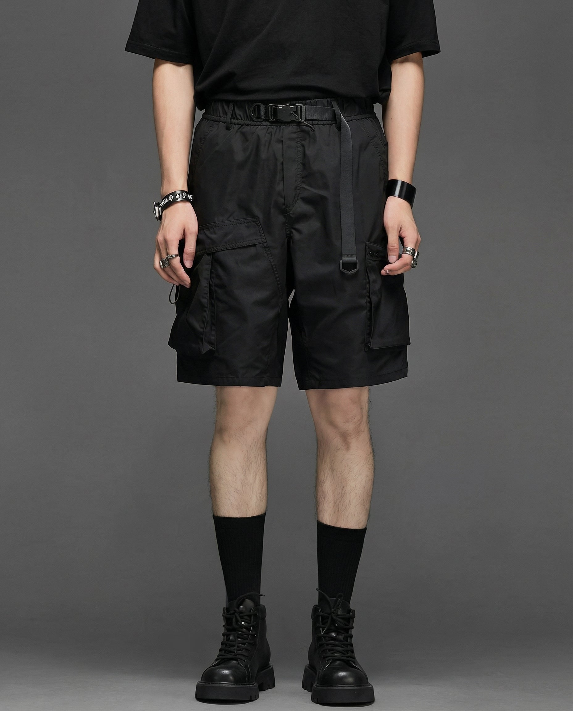  Techwear Water-Repellent Belted Cargo Shorts 