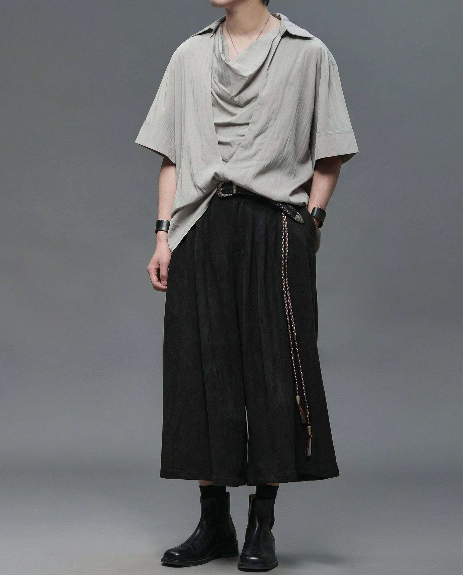 Oversized Cowl Neck Draped Shirt - Japanese Darkwear