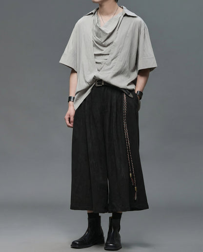 Oversized Cowl Neck Draped Shirt - Japanese Darkwear