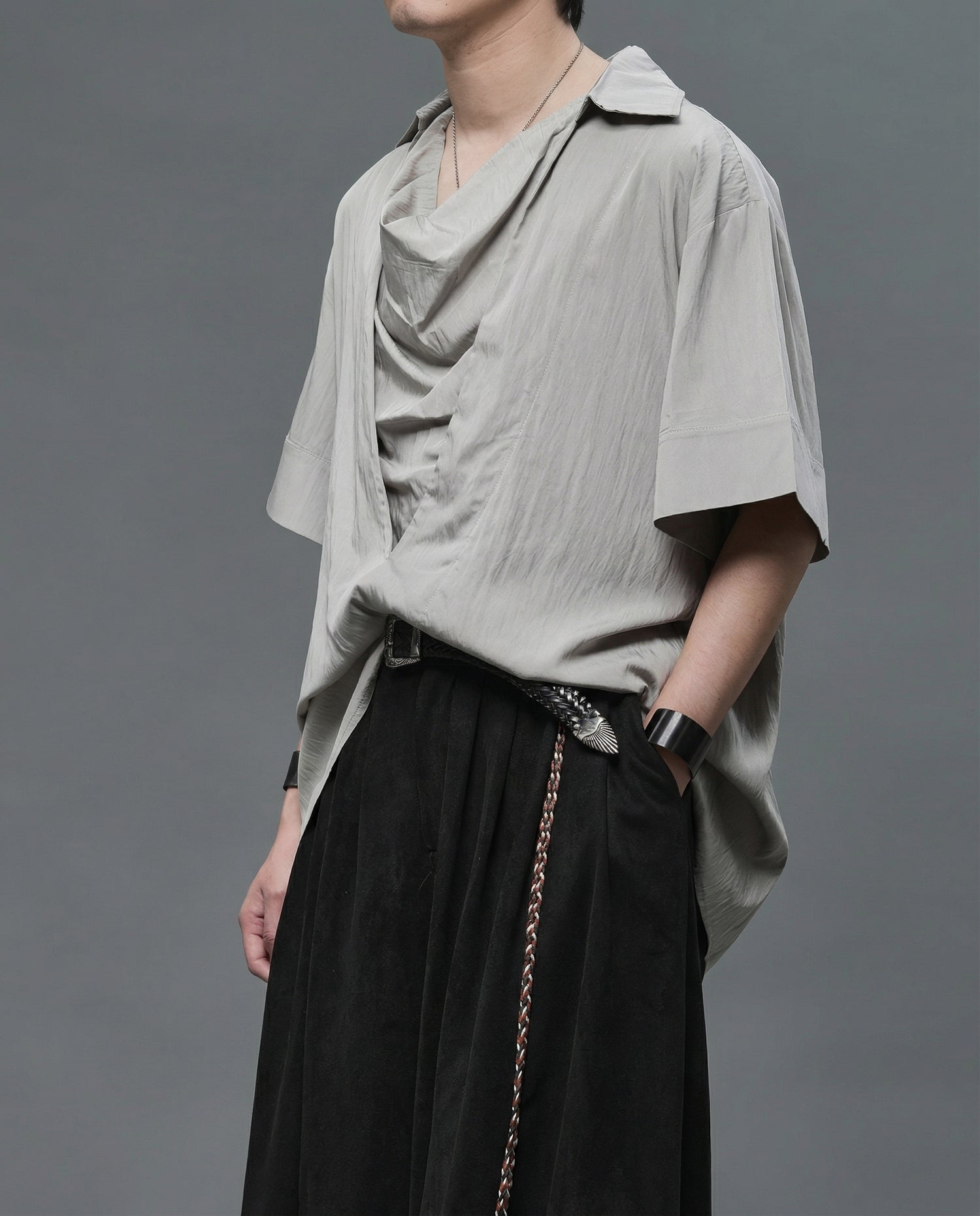 Oversized Cowl Neck Draped Shirt - Japanese Darkwear