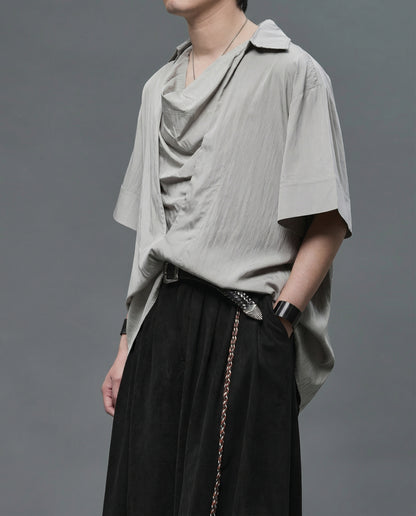 Oversized Cowl Neck Draped Shirt - Japanese Darkwear