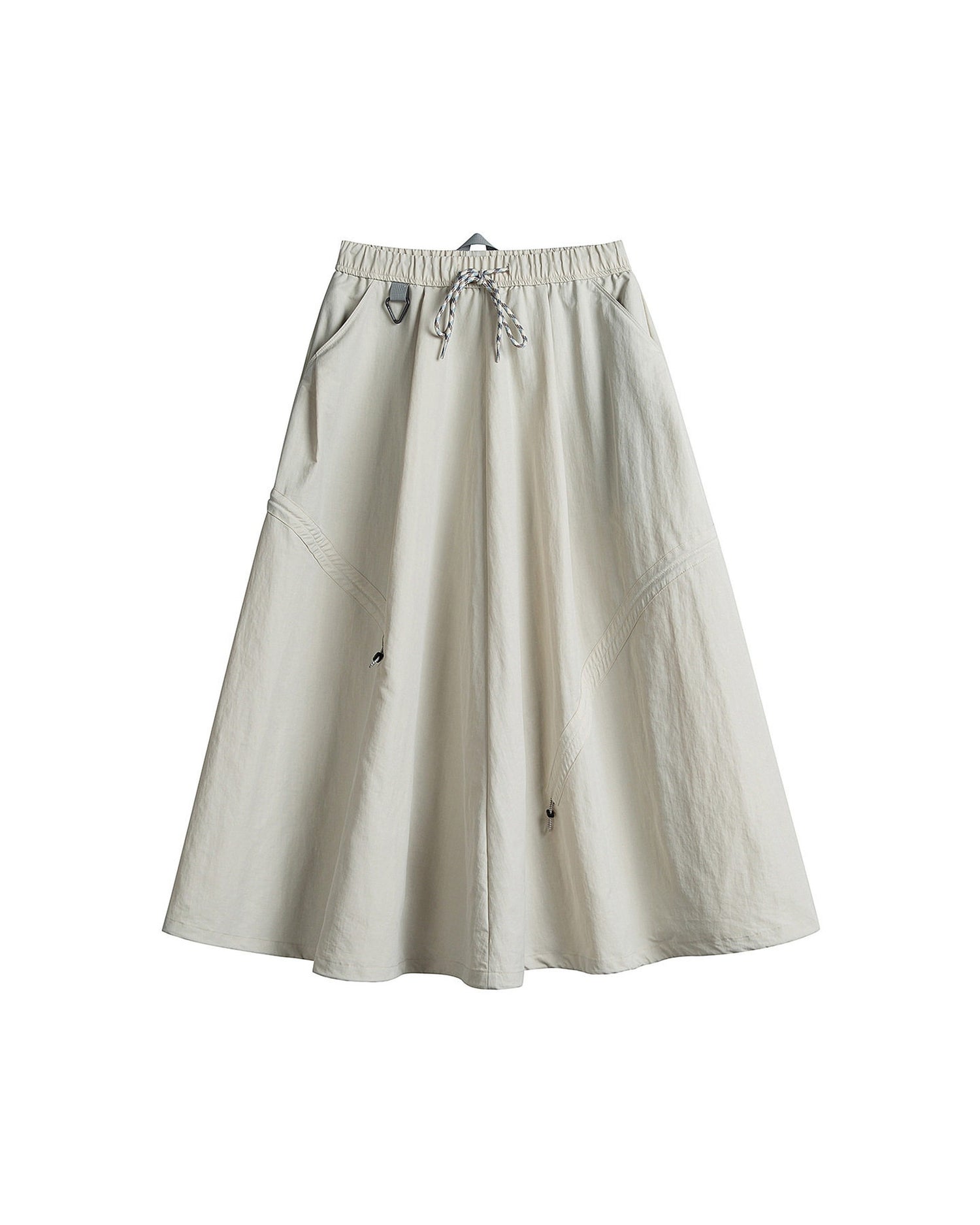 Ivory white technical cargo skirt flat lay with drawstring waist and side pockets