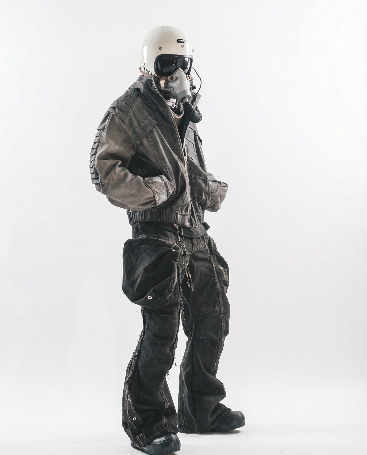 Distressed Cotton Wide Leg Cargo Pants - Grunge Streetwear
