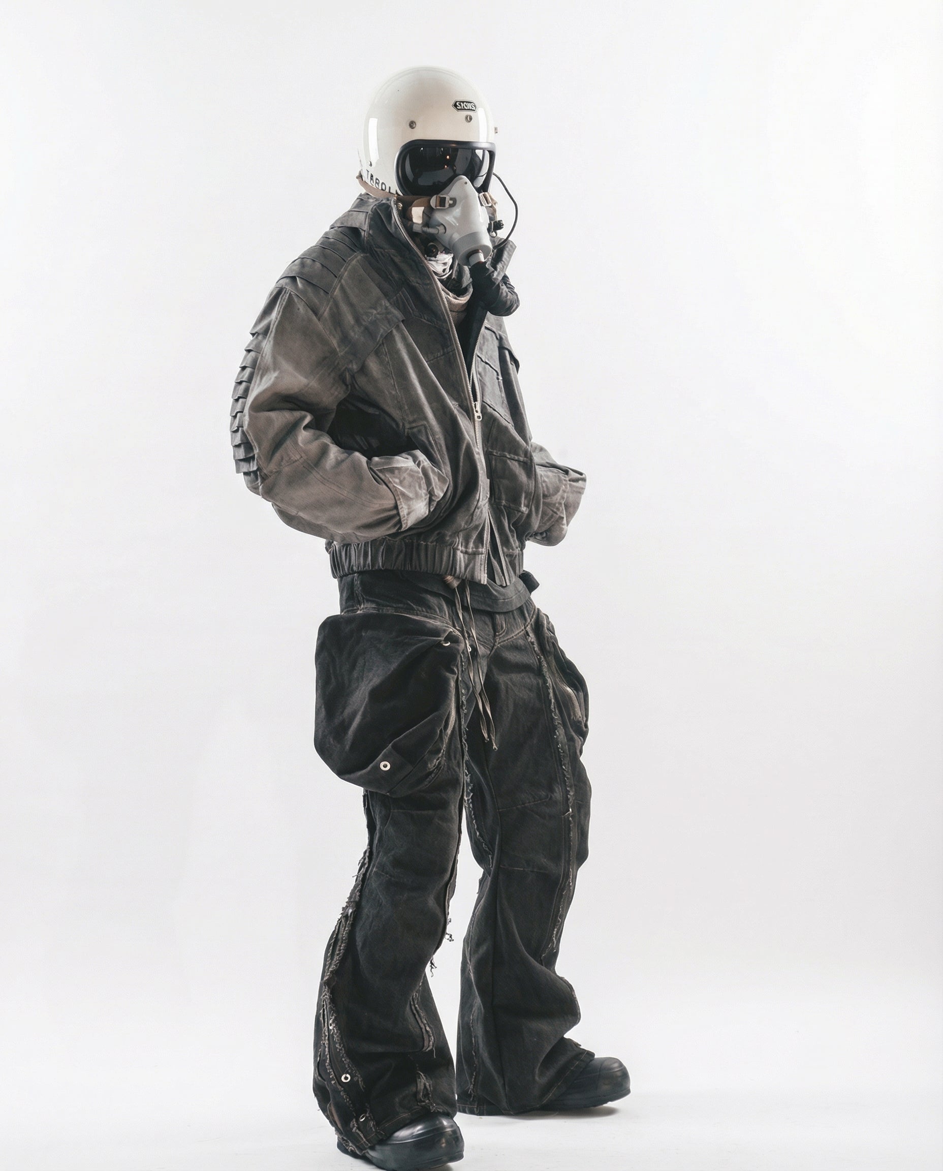 Distressed Cotton Wide Leg Cargo Pants - Grunge Streetwear