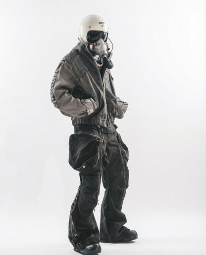 Distressed Cotton Wide Leg Cargo Pants - Grunge Streetwear