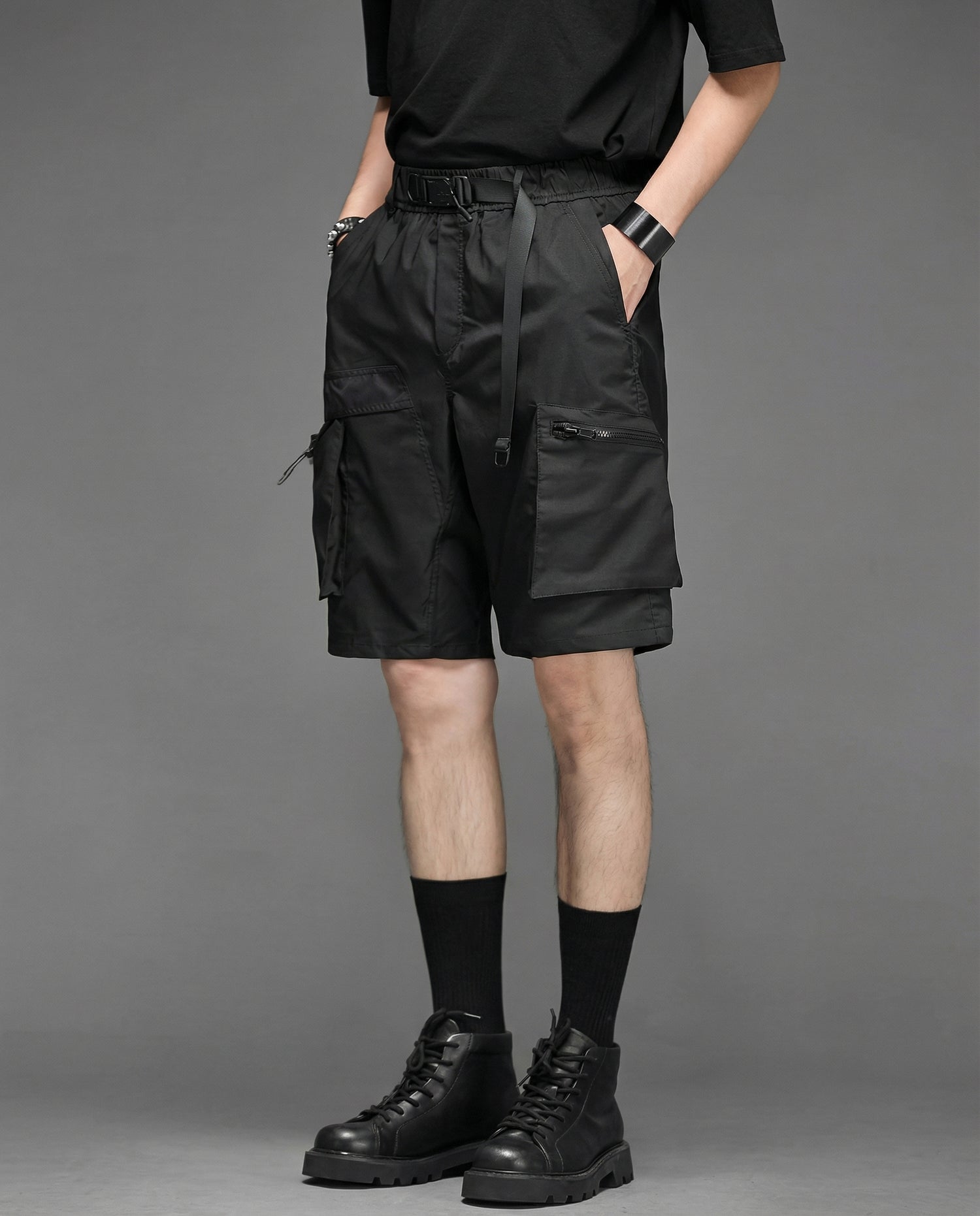  Techwear Water-Repellent Belted Cargo Shorts 