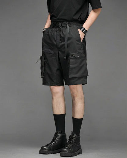  Techwear Water-Repellent Belted Cargo Shorts 