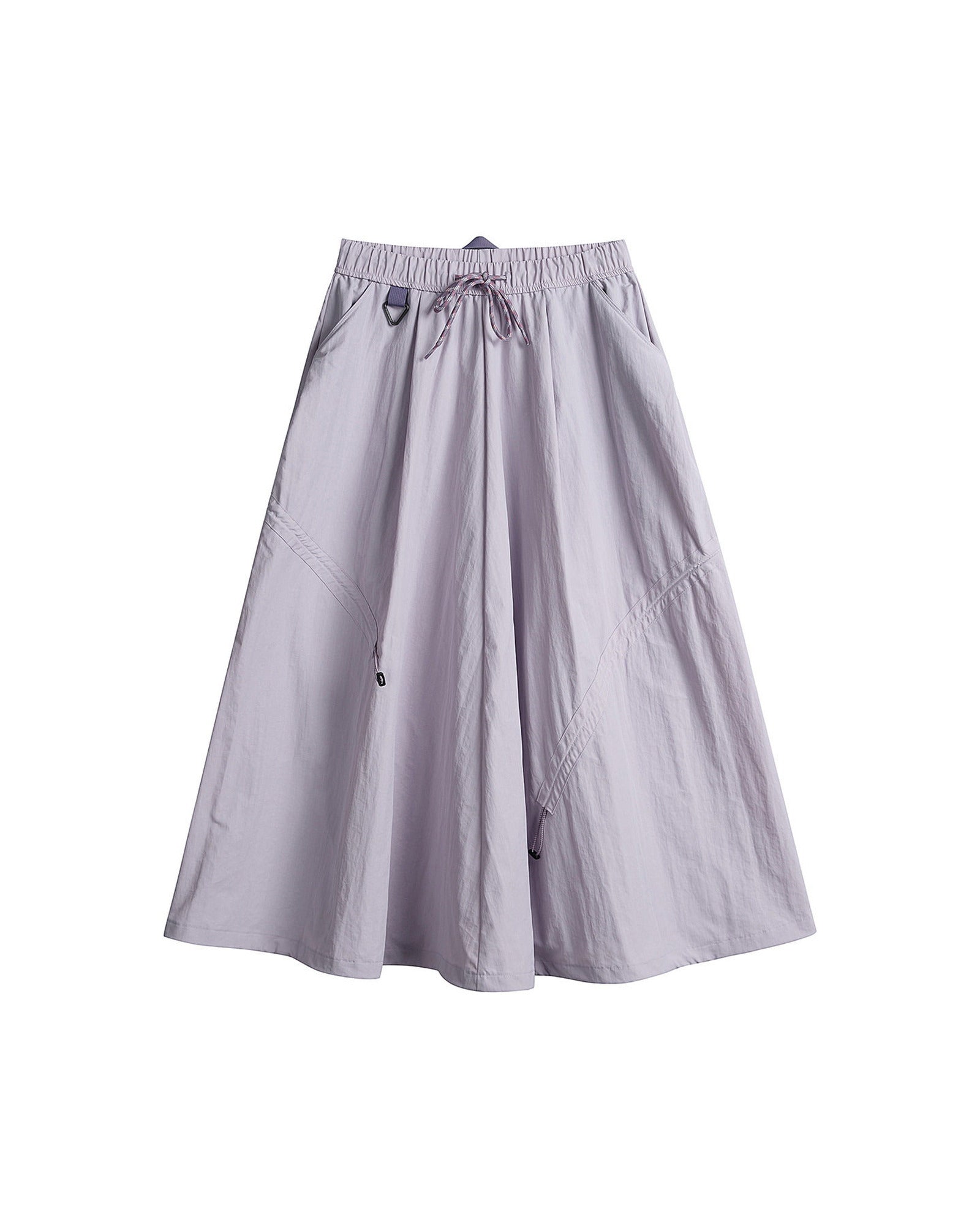 Violet mist technical cargo skirt flat lay with adjustable drawstring hem