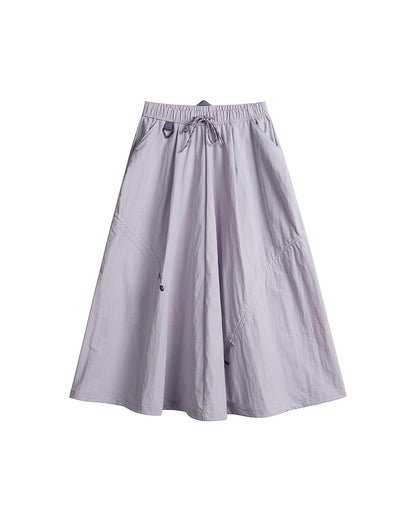 Violet mist technical cargo skirt flat lay with adjustable drawstring hem