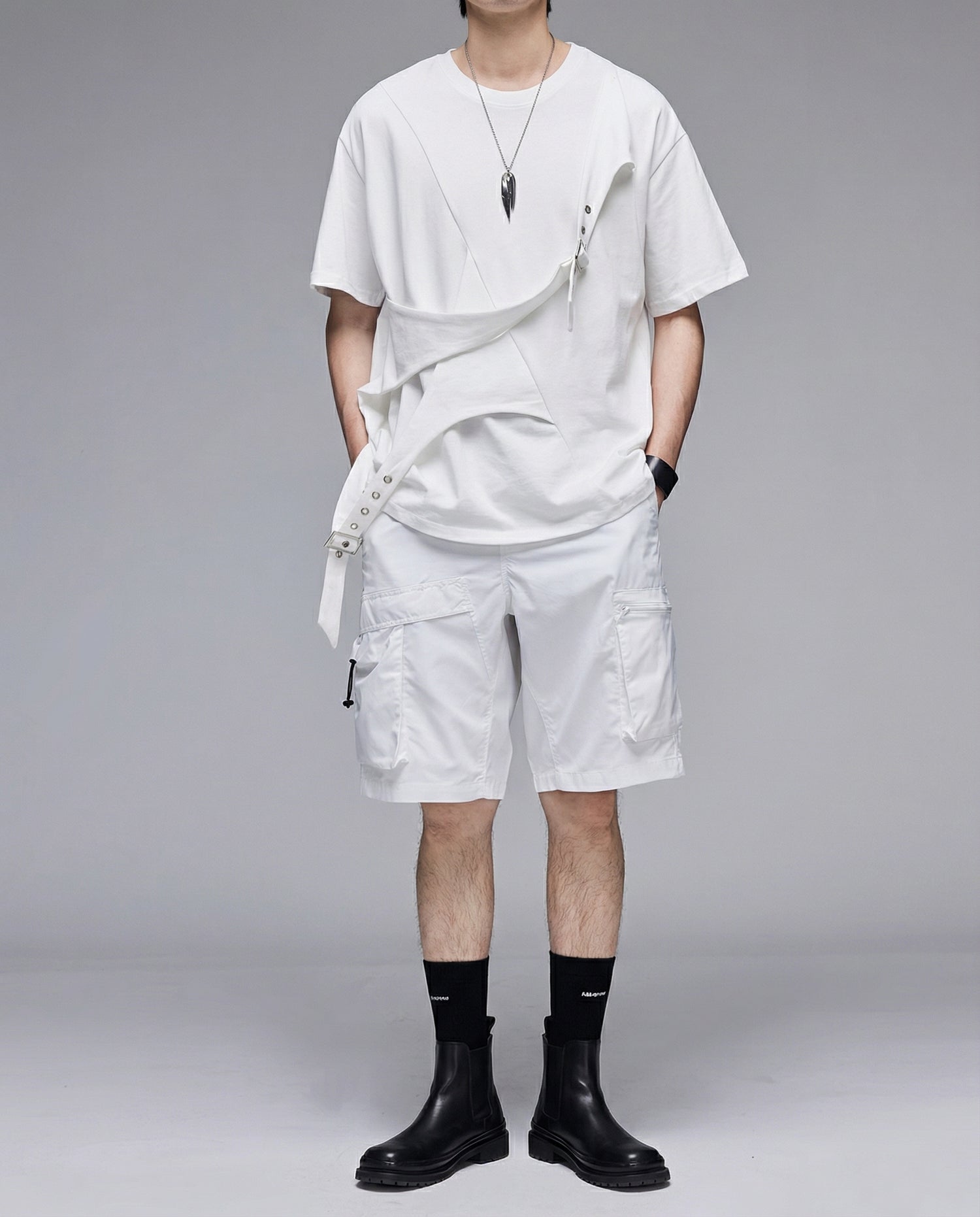  Techwear Water-Repellent Belted Cargo Shorts 