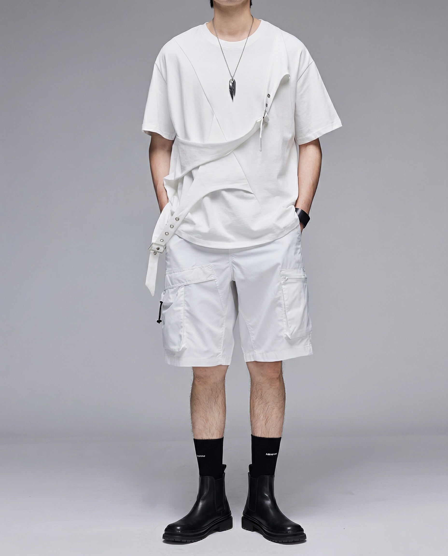  Techwear Water-Repellent Belted Cargo Shorts 