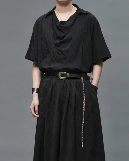 Oversized Cowl Neck Draped Shirt - Japanese Darkwear