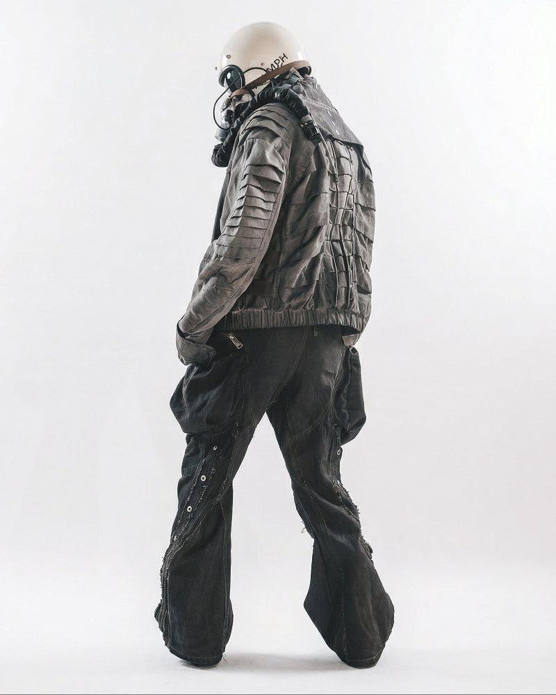 Distressed Cotton Wide Leg Cargo Pants - Grunge Streetwear