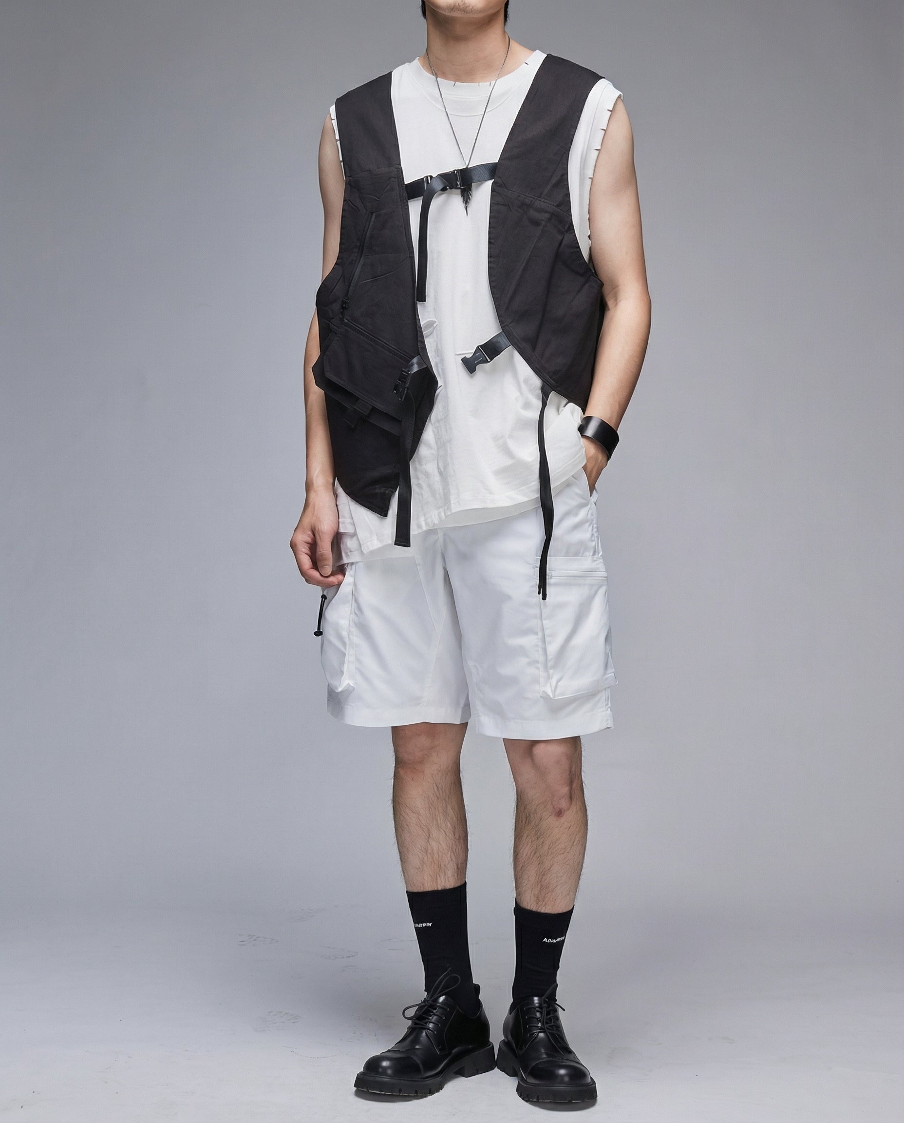  Techwear Water-Repellent Belted Cargo Shorts 