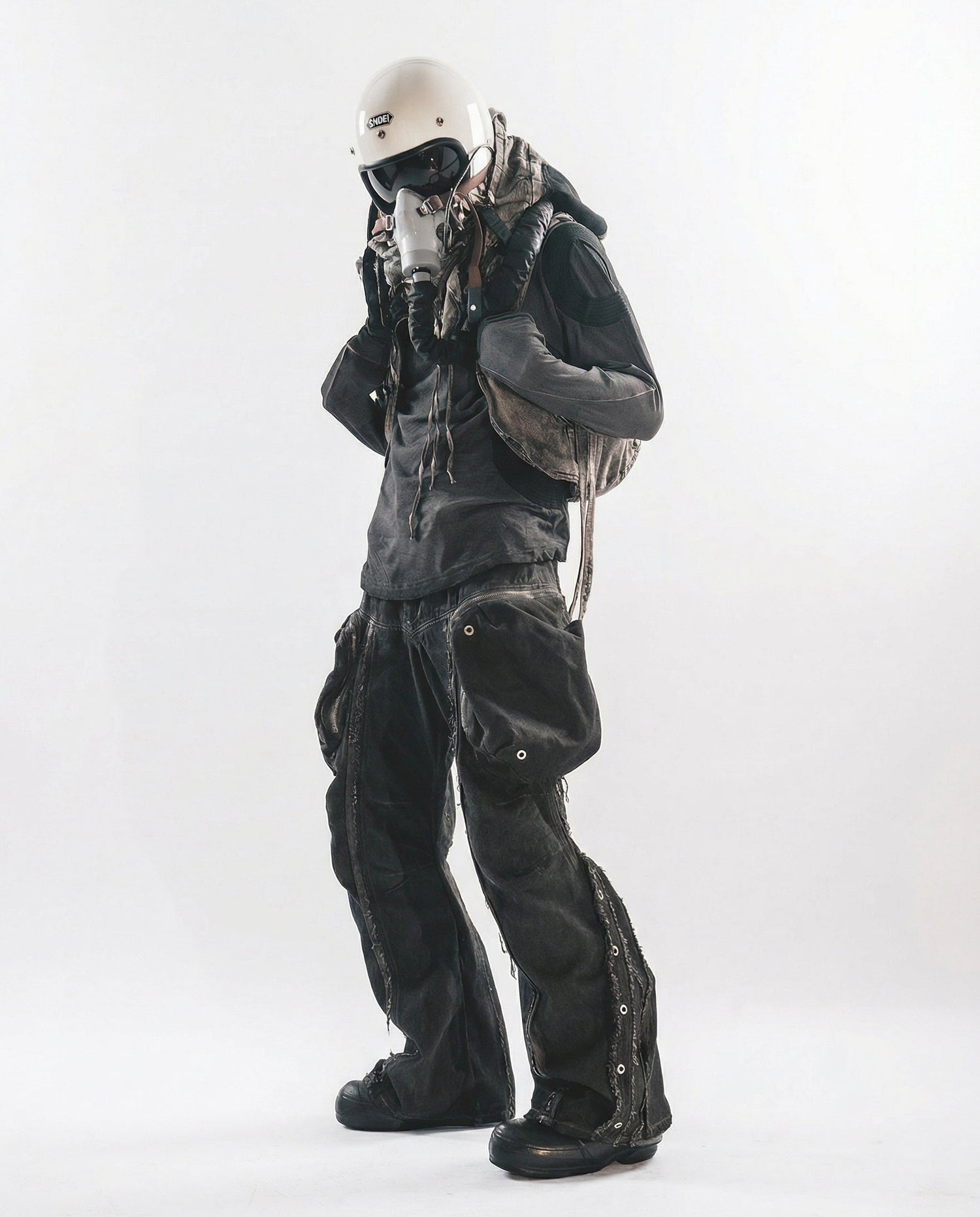 Distressed Cotton Wide Leg Cargo Pants - Grunge Streetwear