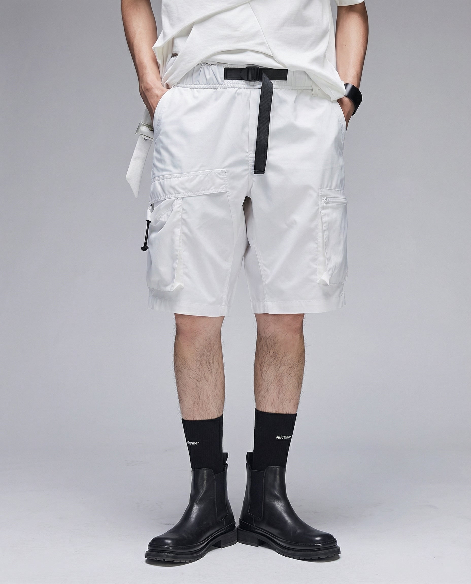  Techwear Water-Repellent Belted Cargo Shorts 