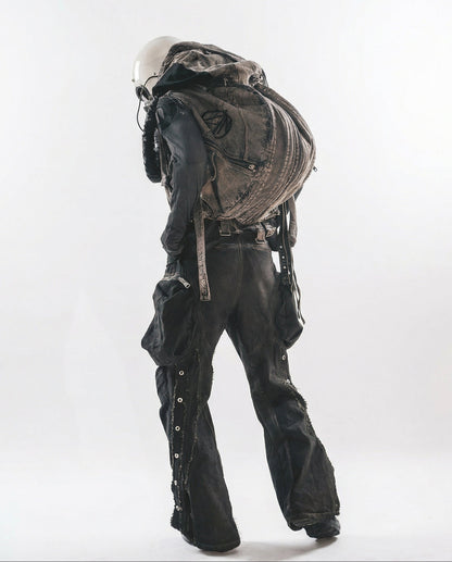 Distressed Cotton Wide Leg Cargo Pants - Grunge Streetwear