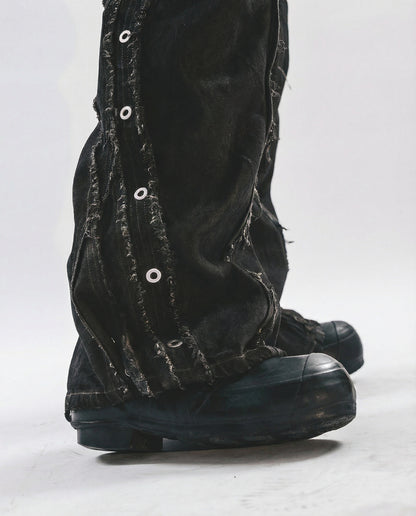 Distressed Cotton Wide Leg Cargo Pants - Grunge Streetwear