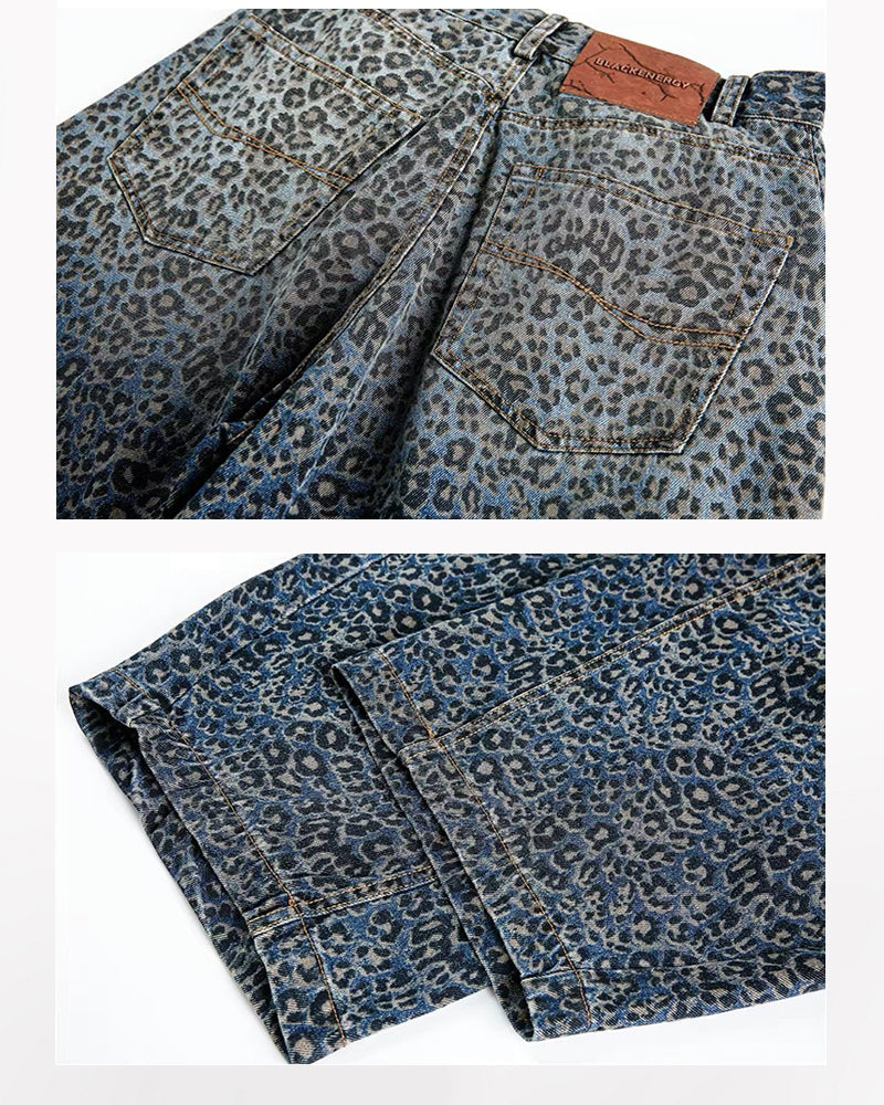 Gradient Leopard Print  Wide-Leg Unisex Baggy Jeans