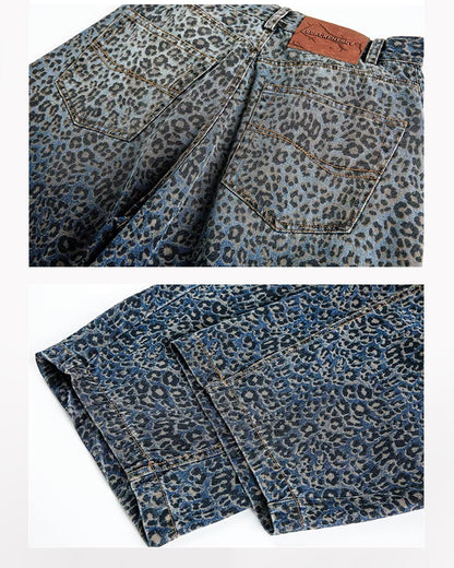 Gradient Leopard Print  Wide-Leg Unisex Baggy Jeans