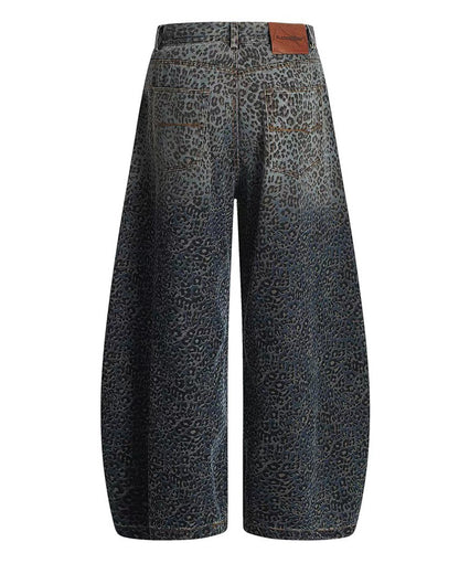 Gradient Leopard Print  Wide-Leg Unisex Baggy Jeans