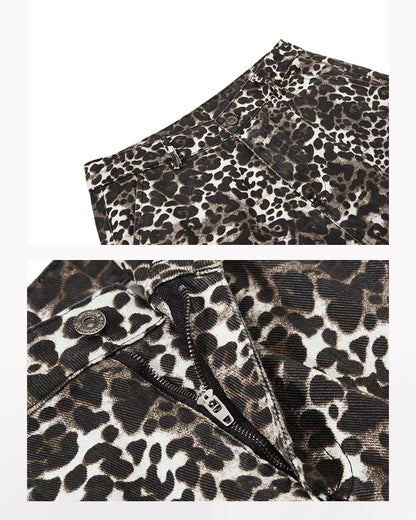 Multi-Pocket Baggy Unisex Leopard Cargo Jeans