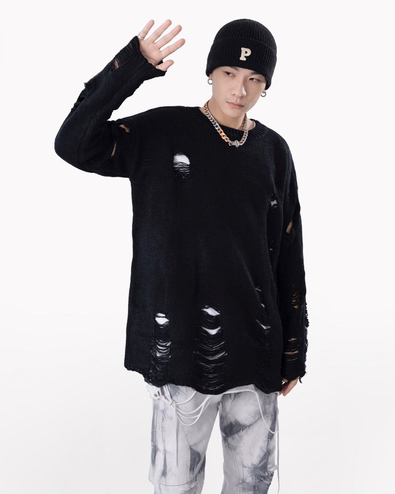 Streetwear Tattered Crewneck Sweater