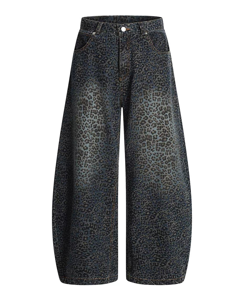 Gradient Leopard Print  Wide-Leg Unisex Baggy Jeans