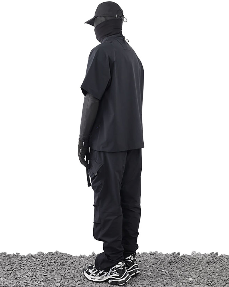 Techwear Laminated Zipper Black Cargo Pants
